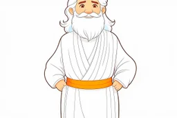 Disney style, white hair, white skin, white beard, coloring book, minimalism, simple lines, white background, STICKER, WHOLE BODY, A CUTE JESUS CHRIST, WAVY HAIR, BEARD, COVERING THE WHOLE BODY WHITE LONG TUNIC, LIGHT DOWN, HAPPY face , A detailed illustration, in the style of Studio Ghibli, 3D vector art, cute and quirky, fantasy art, Adobe Illustrator, hand-drawn, low-