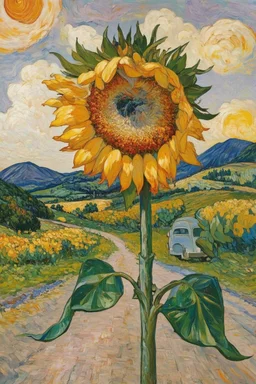 strange things happen; surrealistic element in a sunny Van Gogh-like Post-Impressionistic dreamy landscape