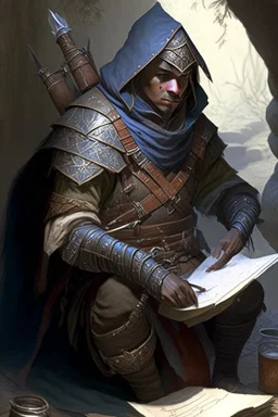 scribe from a mercenary group from fantasy medival world