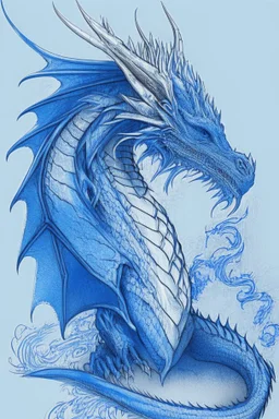 Line art of a blue dragon