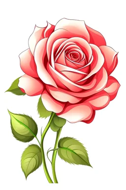 art for one Rose , white background,, cartoon style, no shadows.