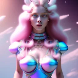 Entire white woman body, long blond hair, blue eyes, pink and blue dress in a galactic ambiance, delicate colors in the foreground, full of details, smooth, light effect，vaporwave colorful, smooth, extremely sharp detail, finely tuned detail, ultra high definition, 8 k, unreal engine 5, ultra sharp focus