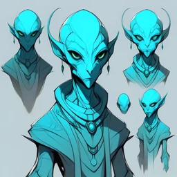 Character design of an teal alien race called Dhaizaer, anime style,