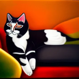 oil portrait of tricolor pattern Cat sleeping in a sofa by Juan de Pareja 8k