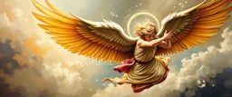 oil painting masterpiece with frame of fast angel