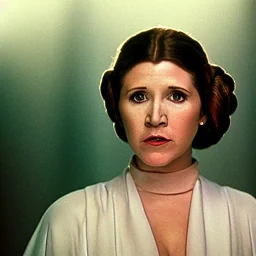 Hyperrealistic, 8k centered photographic portrait of [[Carrie Fisher as Princess Leia in Star Wars]], leica, 35 mm, technicolor, natural colors, telephoto, 24 mm, portrait photo by Annie Leibovitz, film, studio lighting, detailed skin, ultra realistic, bokeh, sharp features