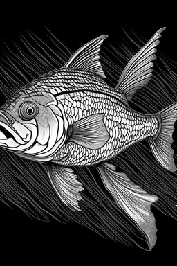 Outline art, no shading, full body fish, black and white, low detail, --ar 9:11