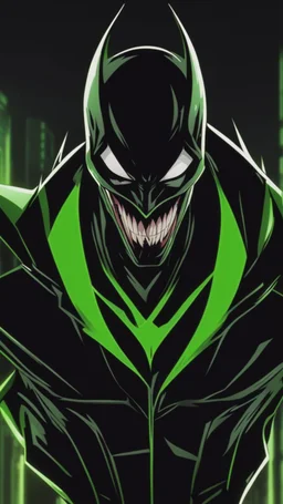 A very close picture to Mix between the joker and venom symbiote in solo leveling shadow art style with neon green details