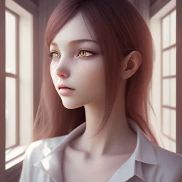 Anime, female student studying on window,perfect face, cool face, ultra detail, unreal engine 5, cinema4d, sun light, studio lighting --ar 1:1 --v 4