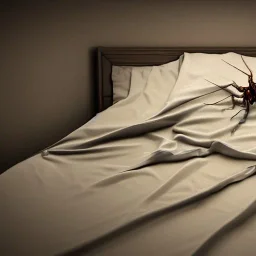 large, humanoid cockroach sleeping in bed under bedsheet, Metamorphosis, Frank Kafka, 8k resolution, high-quality, fine-detail, intricate, detailed matte, digital art, volumetric lighting, illustration, 3D octane render, brian froud, howard lyon, selina french, anna dittmann, annie stokes, lisa parker, greg rutowski