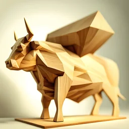 low polygon bull made out of wood