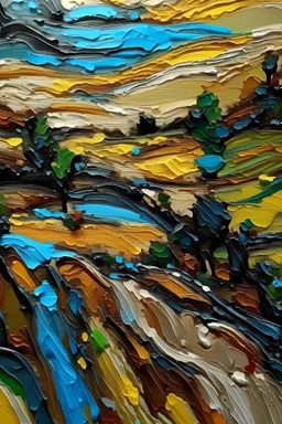 a painting lands, oil paint impasto reliefs