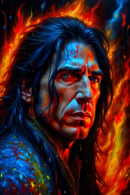 fire, lightning, wind, rain, volcanic lava, fireworks, explosions, multicolored neon lights, Paul Stanley/Elvis Presley/Keanu Reeves hybrid in the art style of Leonardo De Vinci, oil paint on canvas, 32k UHD, hyper realistic, photorealistic, realistic, life-like, extremely detailed, extremely colorful, sharp beautiful professional quality,