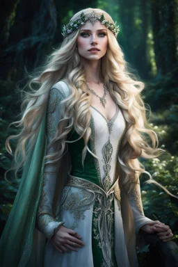 Green eyes, Very long hair. Rapunzel,beautiful ,flawless,long blonde hair,fairy crown, elven crown,sparkle,lily of the valleys,elven ears,pointed ears