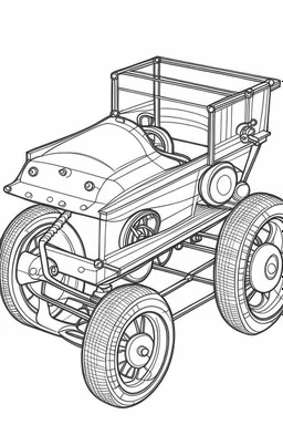 Outline art for coloring page OF A 1943 PULL TOY IN A TOY BOX IN THE UNITED STATES, coloring page, white background, Sketch style, only use outline, clean line art, white background, no shadows, no shading, no color, clear