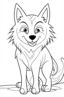 Coloring page for kids, happy wolf, minimal number of elements, clear bold lines, easy, no shadows,