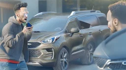 guy arguing on cellphone next to his kia sportage