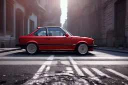 a 1990 bmw 2-door 4k ,ultra realistic,concept, 4k ,on street, parked in crowded city winter