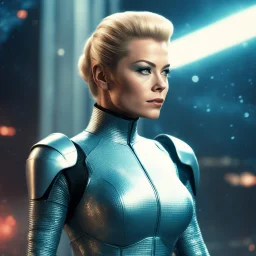 seven of nine in her iconic outfit [vintage style noisy scratches glitches, Shot the texture and then rewound the film and double exposed from a 1970 B series movie]