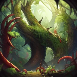 huge tree of life with roots, worms