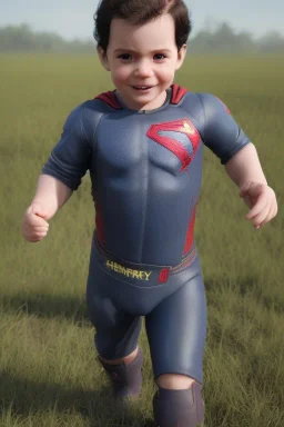 Henry cavill toddler, smile, full body, hyper realistic