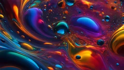 7714. Colourful immiscible liquid globules floating in a wild random dance, liquid medium, mixed, distorted, spectacular, strange globular shapes, wild, fantasy, futuristic, artistic, attractive, beautiful lighting, attractive composition, photorealistic, extremely detailed, chiaroscuro