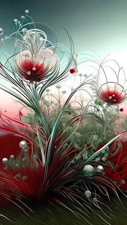 multi-layered and multidimensional structure of grass, red berries, strange sky, trees, unusual flowers, intricate, extraordinarily beautiful landscape, silver, opal tones, fractal, surrealism, careful drawing of details, clear contour, photorealism, botanical style, pale pink, milky, light green, blue, mother-of-pearl, mother-of-pearl luster, swirls, swirls, smoke, beautiful, realistic, soft lighting, high resolution, high detail, masterpiece, ISO 1000. 5D, 1024k, colorful, Thomas Kincaid, Jose