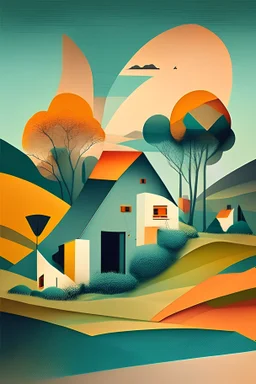 Landscape & houses , abstract style