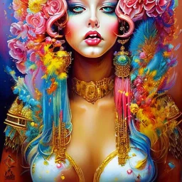 iv_a painting of a young woman, figurative art, an acrylic detailed painting, , brush strokes, paint drips and drabs and splatters by Harumi Hironaka, turquoise pink and yellow, james terrell art, trending on artstation, soft lines,intricate art by bastien lecouffe deharme and greg rutkowski