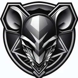 dead mouse's face logo on a triangular shield shape, vector(black white and gray)