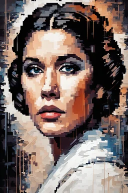 abstract art painting of luxun' face of princess leia from star wars , in the style of oversized pixelated portraits, cracked, oversized portraits, elegant