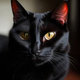 a black cat with red eye