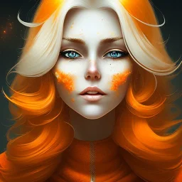 fantasy setting, woman, orange and white hair, wavy hair, freckles, ranger, more orange hair, more white hair, long white hairstrands