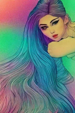 isometric clean art of super beautiful lady, soft lighting, soft pastel gradients, shin hanga high definition, blender 3d, beautiful, long hair, silver filigree hair, rainbow dress, slitted eyes, pointed ears, volumetric photorealistic rainbow gouache background