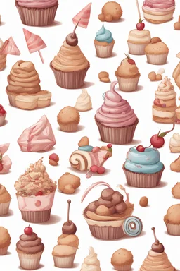 create an Illustrate of different sweets, movie character, places