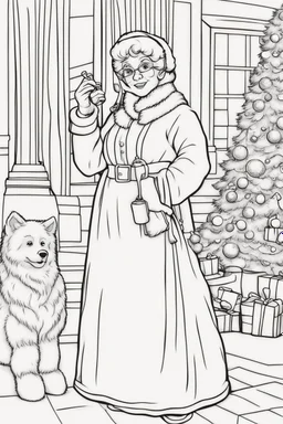 coloring page for kids, Mrs. Claus, cartoon style, thick lines, low details, no shading