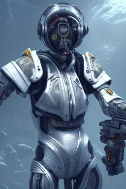 diver like a cyborg,with gun,detail,textures,cinematic