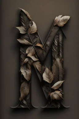 letter 'M' black colour, aesthetic, with brown leaf