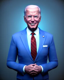 Waist up Portrait, joe Biden as simply muppet, Blue suit retro style, photo studio, city background, unreal engine 5, concept art, art station, god lights, ray tracing, RTX, lumen lighting, ultra detail, volumetric lighting, 3d.