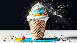 Colorful Ice Cream Cone with Sprinkles and milk splash