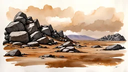 watercolor brown grey rocky desolation ground