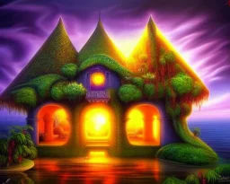 mystical house on a hot tropical island, fantasy art, surreal art,