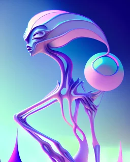 an ethereal and pastel alien creature, with shifting limbs and slender composition, is climbing through a strange wild landscape , highly polished, chrome airbrush style, dreamlike composition, color penciling color palette, surrealistic retro-futurism, rotoscoping, psychedelic aesthetic, metaphysical, highly detailed, arthur lismet, artstation, 1960s psychedelic drawing with art nouveau motifs, munch, vibrant, extra terrestrials art, vintage , anime