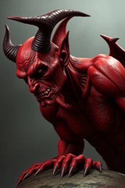 Realistic devil leaning forward at an angle facing left, posed as if over a shoulder, red skin, horror style, no other person.