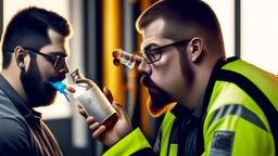 AT&T on-site technician getting drunk using flask while installing dsl