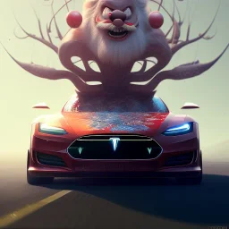 Santa driving his red Tesla convertible car, character design by cory loftis, fenghua zhong, ryohei hase, ismail inceoglu and ruan jia. unreal engine 5, artistic lighting, highly detailed, photorealistic, fantasy