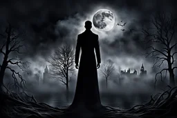 It was a creepy, silent night. The dark shadows danced across the walls, and sky , and the full moon make heavily verticíl light in the room, a dark Silhouette stands in the evil fog, in the grey ruined room, the sleeping human heart ached with fear and sadness, for knows what waiting at the end