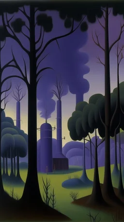 A purple haunted nuclear plant with ghosts painted by Henri Rousseau