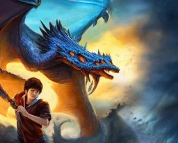 Percy Jackson fighting a dragon