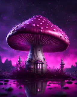 A solitary floating mushroom house on a clear night. silver and pink and purple, Dark cosmic interstellar. Detailed Matte Painting, deep color, fantastical, intricate detail, splash screen, hyperdetailed, insane depth, concept art, 8k resolution, trending on Artstation, Unreal Engine 5, color depth, backlit, splash art, dramatic, High Quality Whimsical Fun Imaginative Bubbly, perfect composition